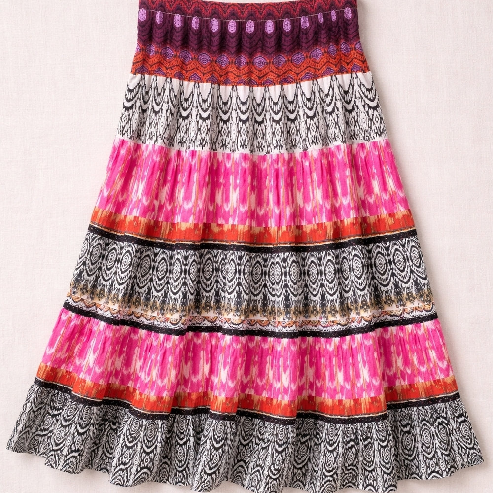 Boho Pink and Purple Maxi Skirt By Valerie Stevens Size Medium - Picture 4 of 10